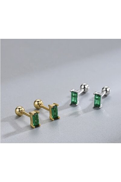 BY DİLEK ÇETİN ACCESSORY Çelik Yeşil Baget Taşlı Kıkırdak Helix Tragus Piercing (1adet)