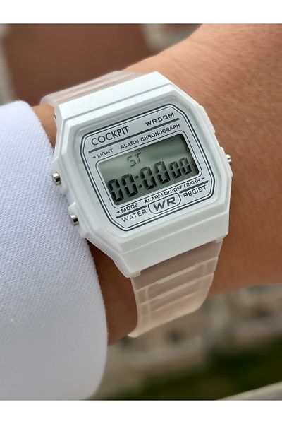 Cockpit Brand Water Resist, Alarm, Illuminated, White Silicone Band Sports Wristwatch