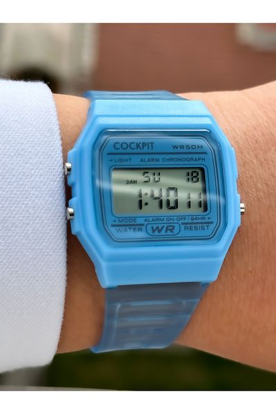 Cockpit Brand Water Resist, Alarm, Illuminated, Blue Silicone Band Sports Wristwatch