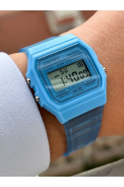 Cockpit Brand Water Resist, Alarm, Illuminated, Blue Silicone Band Sports Wristwatch