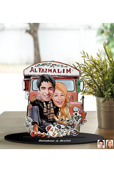 Bk Gift Kişiye Özel Al Yazmalım Karikatürlü 3d Ahşap Biblo, Sevgili Biblo, Ah...