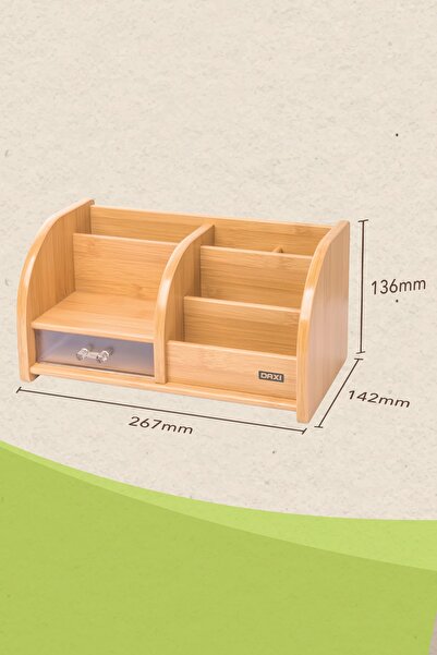 Daxi Dx-403 Bamboo Patterned Wooden Pen Holder, Desktop Organizer