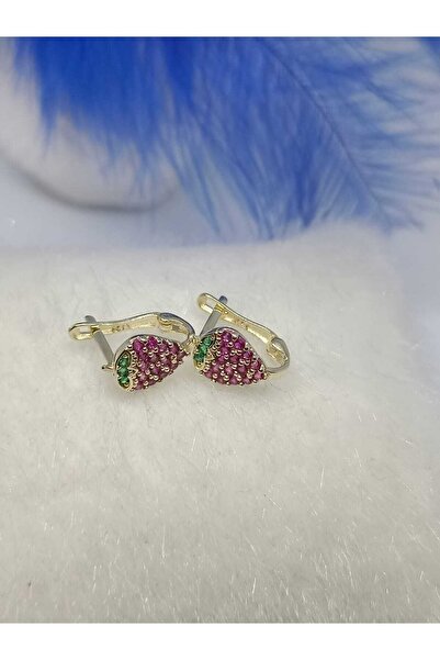 Nisanur Altın 14 Ayar Çilek Modeli Çocuk Küpesi