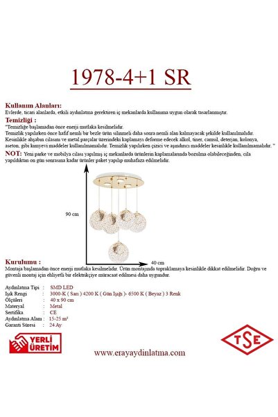 Eray Aydınlatma 1978-4+1 5li Sarkıt Led Avize