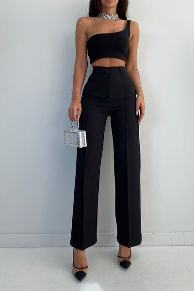 Livik Tess Gold Siyah Çimalı Kadın Salaş 90's Süper Yüksek Salaş Paç Palazzo Pantolon