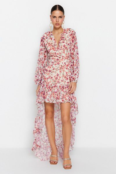 Trendyol Collection A-kivágású virágmintás hosszú estélyi ruha - TPRSS23AE00121