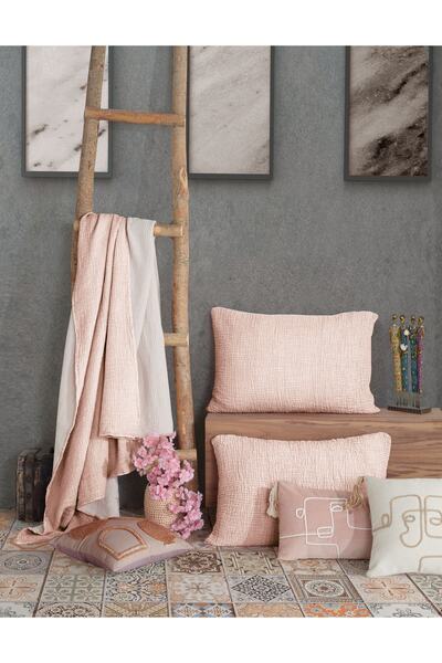 destinyhometex Roz 4 straturi Multi Muslin Natural 100% bumbac 2 fete de perna 50x70cm