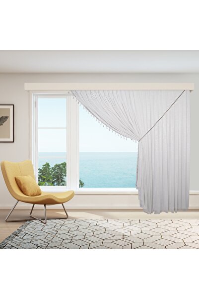 perhal perde ve halı Tek Kanat Saçaklı Püsküllü Gümüş Çelik Çizgili Etekleri ...