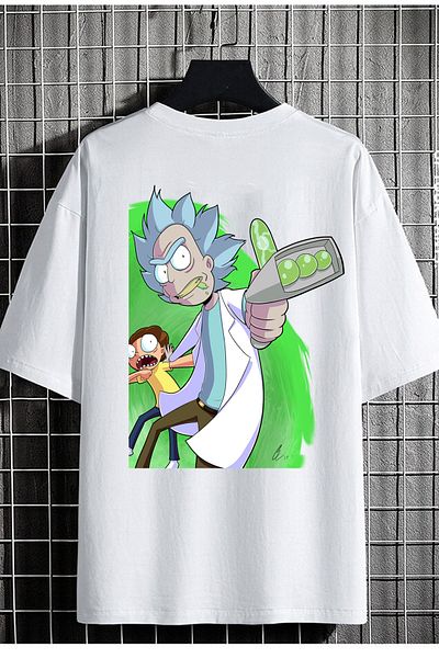 DEEPSENCE Μπλουζάκι White Phosphor Unisex Oversize - Ρικ και στάμπα στην πλάτη