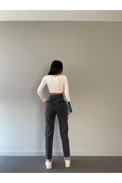 LAMİRAMOOD Momjean ψηλόμεσο ελαστικό τζιν παντελόνι μαύρο