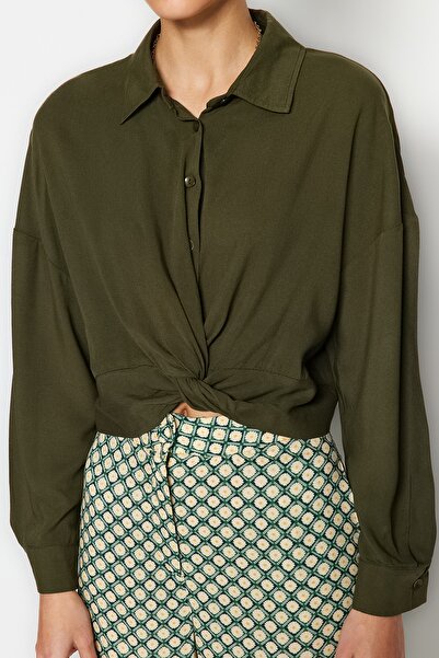 Trendyol Collection Χακί Crop Woven Μπλούζα TWOSS23BZ00442