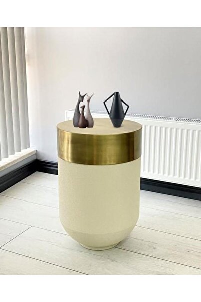 evdeniste Dekoratif Eskitme Darbuka Beyaz Sehpa 60cm