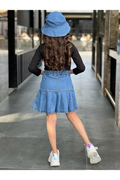 Calisa Girl's Denim Skirt Denim Hat Badi Suit Holiday