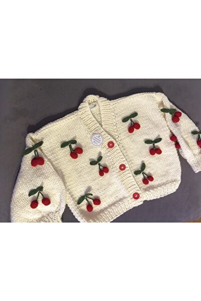 ORGANICMIRA Kadın Kirazlı Ceket Oversize Crop Hırka Salaş Kiraz Süslü Mont Kr...