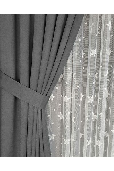Yuka Double Wing Gray Velvet Textured 1/3 Dense Pleated Solid Color Background Curtain Heavy Weight