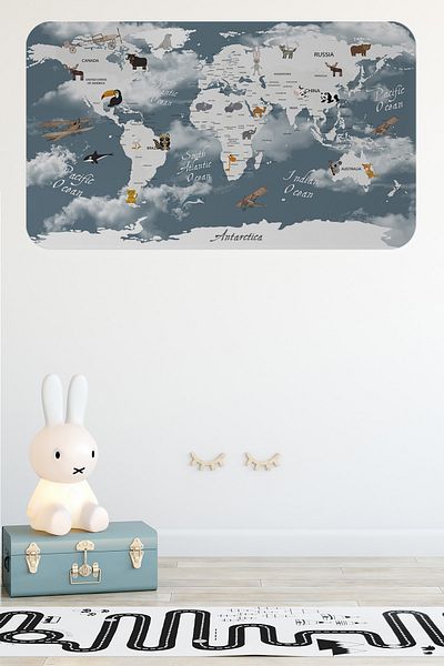 lilafil Educational World Map World Atlas Kids And Baby Room Wall Sticker 3818xl