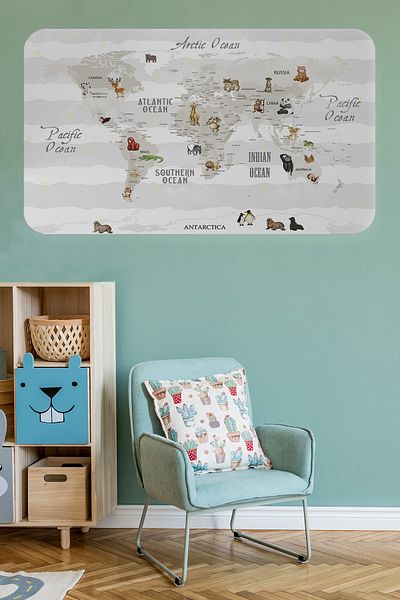 lilafil Educational World Map World Atlas Kids and Baby Room Wall Sticker 3812xl