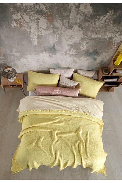 destinyhometex Yellow 4 Layer Multi Muslin 100% Cotton Double Bedspread 200x240cm
