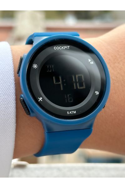 Cockpit Brand Water Resist, Alarm, Illuminated, Blue Silicone Strap Sports Men's/Women's Wristwatch