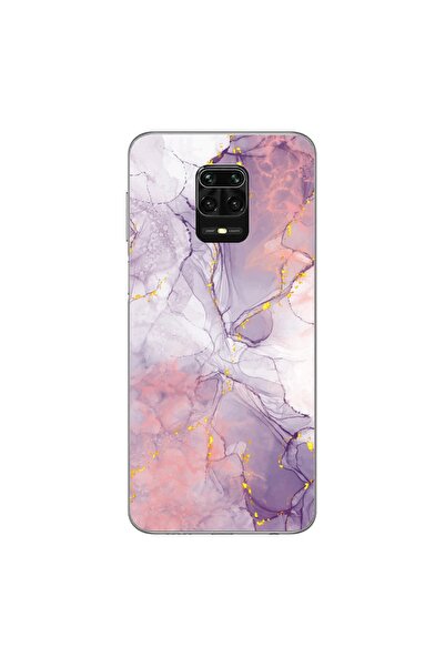 Powerfox Xiaomi Note 9 Pro Uyumlu Pembe Granit Desen Şeffaf Telefon Kılıfı