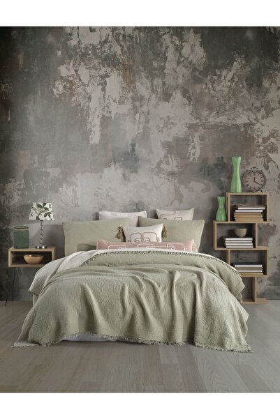 destinyhometex Σαλαμάρι Πράσινο 4 στρώσεων Μουσελίνα 100% Βαμβακερό Κάλυμμα Κρεβατιού Διπλό/Πικέ 200x240cm