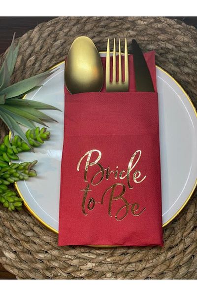 kidspartim Gold Gilded Red Bride To Be Pocket Napkin 12 Pcs 40x40