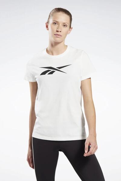 Reebok Tricou alb cu mânecă scurtă pentru femei cu model vectorial