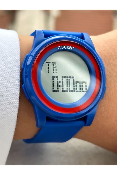 Cockpit Brand Water Resist, Alarm, Illuminated, Blue Silicone Strap Sports Men's/Women's Wristwatch