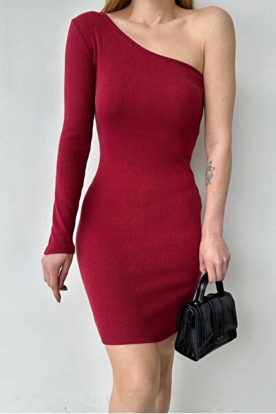 vuvutasarım New Season Single Sleeve Detailed Women's Stretchy Camisole Fabric Mini Dress581958
