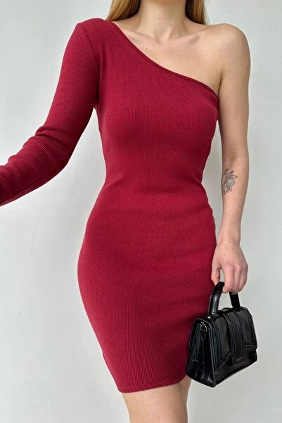 vuvutasarım New Season Single Sleeve Detailed Women's Stretchy Camisole Fabric Mini Dress581958