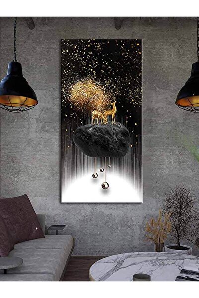 Voovart Flu Altın Yıldızlar Ve Geyikler Lüks Dekoratif Kanvas Tablo - Voov1938