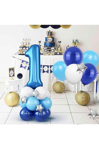 BEST PARTİ DOĞUM GÜNÜ PARTİ SÜSLERİ Blue Number Balloon Welcome Set with Age ...
