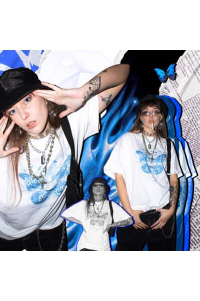 rebelberi Υπερμεγέθη Unisex Y2k Grunge Style Εφέ πεταλούδας Μπλουζάκι με αριθμούς αγγέλου