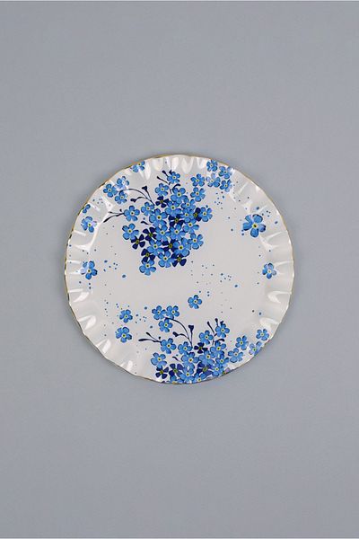 Glore Sapphire Gold Gilded Glass Cake Plate Set for 6 People
