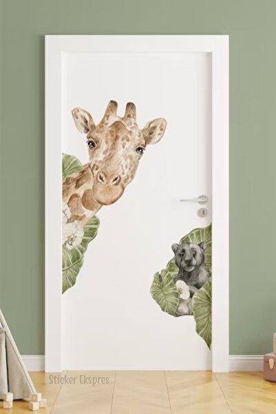 Sticker Ekspres Zürafalı Safari Çocuk Odası Kapı Sticker Seti