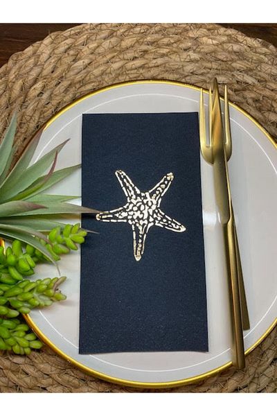 kidspartim Gold Gilded Black Single Starfish Napkin 16 Pieces