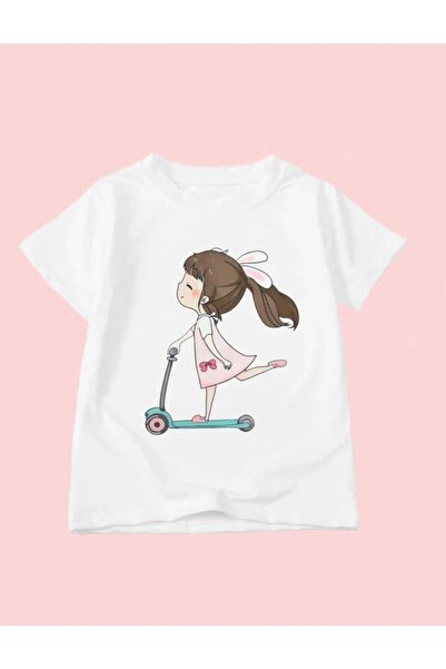 MORNİNG KİDS Tricou pentru fetiță cu imprimeu cu scuter alb