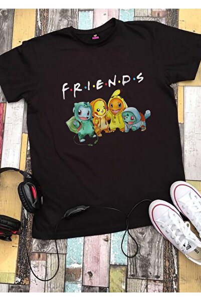 RYO FASHİON Tricou pentru copii Pokemon Friends unisex, negru, cu mânecă scurtă