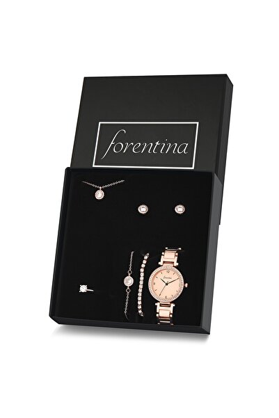 Forentina Rose Renk Tektaş Kolye Küpe Bileklik Saat Hediye Set - Ps279600tr