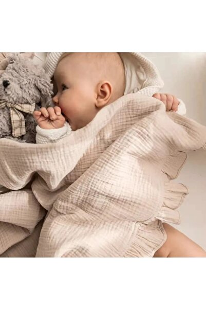 Tinybabyconcept Soft Organic 100% Cotton 4 Layer Muslin Ruffled Swaddle Cover Baby Blanket 110x110 Cm