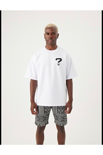 LOUİSA Υπερμεγέθη ερωτηματικό Τυπωμένο λευκό μπλουζάκι