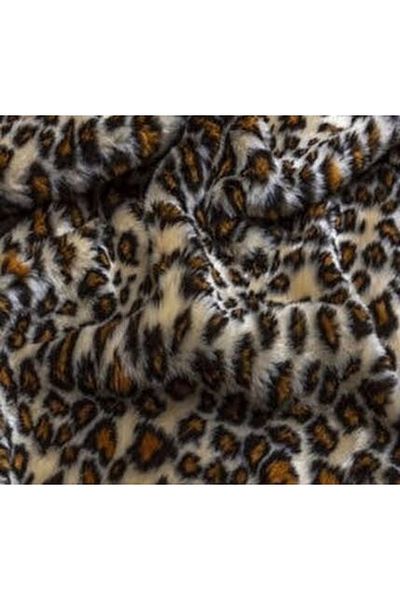 damlakids Leopard Patterned Plush Fabric Beige - Camel Black 100x150