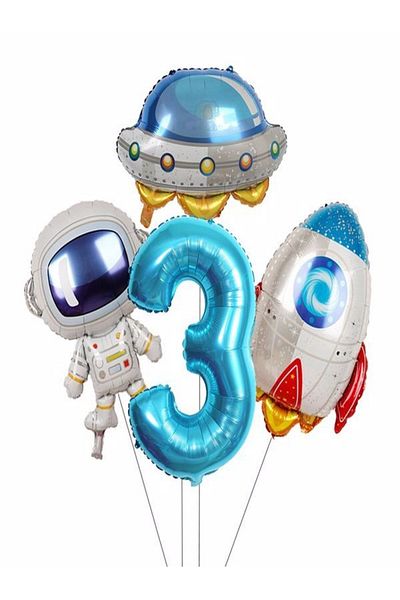 DÜVENCİ TİCARET Astronaut Balloons Rocket Outer Space Spaceship Foil