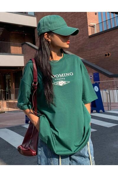 AFROGİYİM Women's Blooming Printed Oversize T-shirt