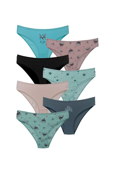 HNX Set of 7 Colorful Printed Cotton Women's Panties