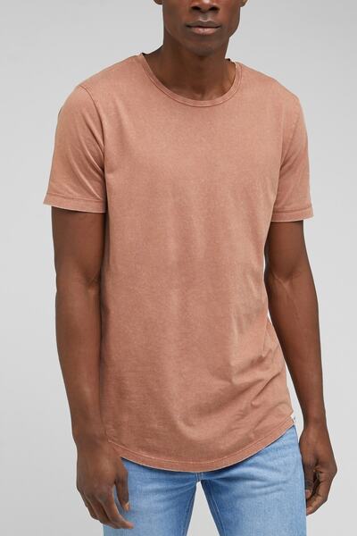 Lee Тениска Regular Fit Regular Cut 100% памук с кръгло деколте в цвят канела