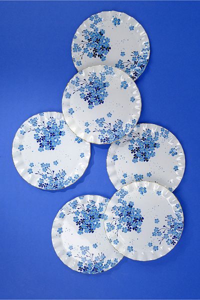 Glore Sapphire Gold Gilded Glass Cake Plate Set for 6 People