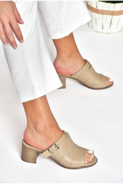 Fox Shoes P555450903 Καθημερινές γυναικείες παντόφλες βιζόν από γνήσιο δέρμα με χοντρό τακούνι