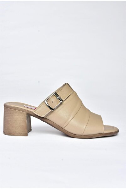 Fox Shoes P555450903 Papuci de zi cu zi pentru femei cu toc gros din piele naturală de nurcă