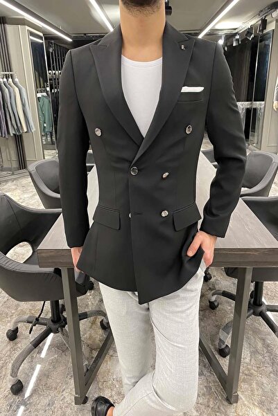 Fc Plus Kruvaze Siyah Tek Ceket